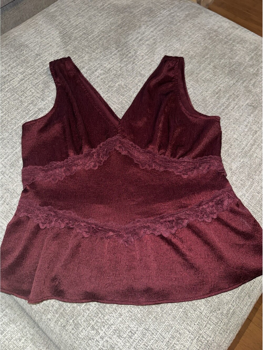 Primark Maroon V Neck Top with Zipper Back Size M